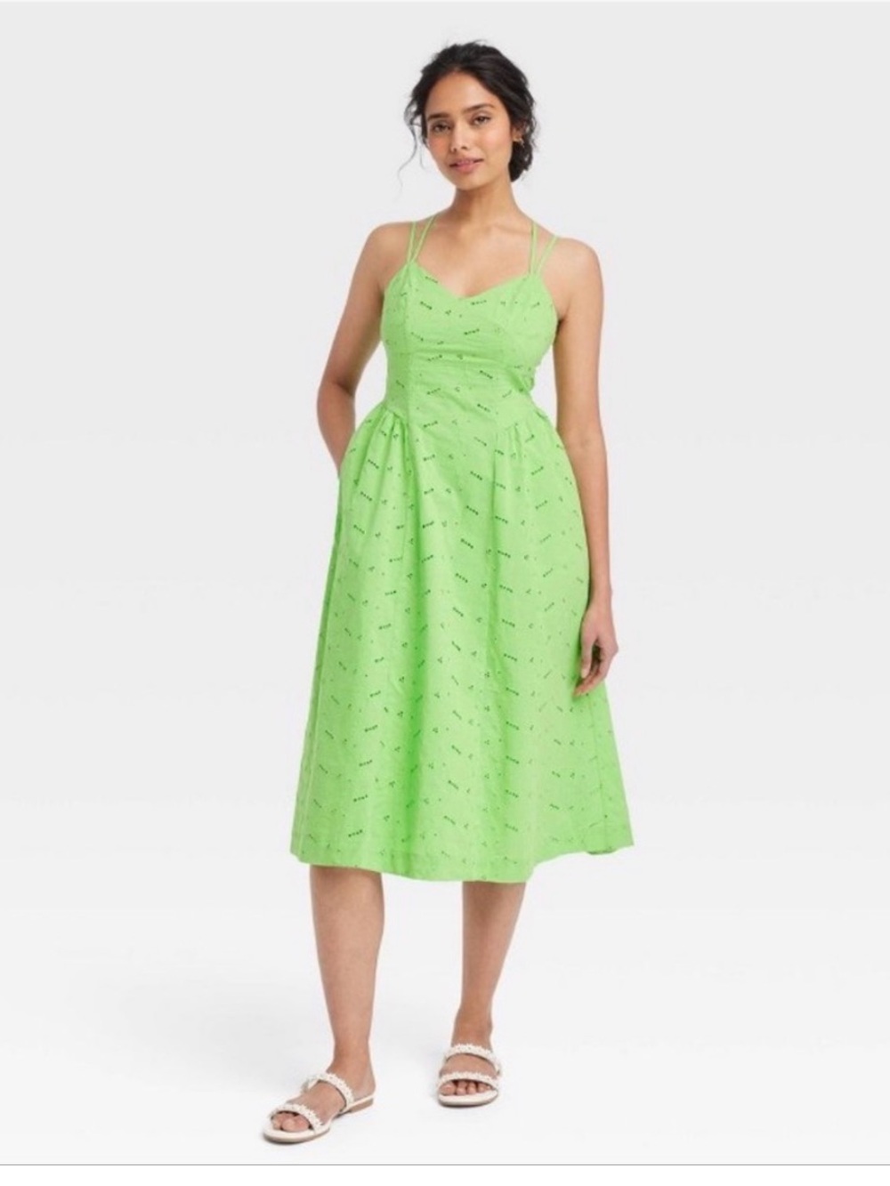Target Bright Green Eyelet Midi Dress